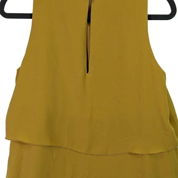 Banana Republic Women size 2 Tiered Lined Dress Mustard Sleeveless Pockets - Picture 11 of 13